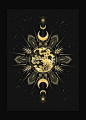 Longest Night art print in gold foil and black paper with stars and moon by Cocorrina