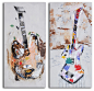 Papermache guitar couplet Hand Painted 2 Piece Canvas Set contemporary-artwork