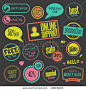 Set of hand drawn style badges and elements on blackboard - stock vector