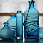 掬涵磨砂海洋清新玻璃花瓶艺术玻璃器皿手工吹制装饰地中海风