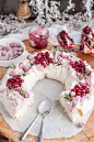 Holiday Cranberry and Pomegranate PavlovaThe crunchy outer layer of this holiday cranberry and pomegranate pavlova with melt-in-your-mouth marshmallowy meringue inside topped with heavenly marbled mascarpone cream and berries is a pure festive paradise in