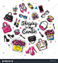 Fashion accessories patches set. Design kit of accessory stickers or badges: lipstick, bag, clutch, perfume, heel shoe. Vector illustrations for website and mobile, posters, email designs, ads, promo - 站酷海洛正版图片, 视频, 音乐素材交易平台 - Shutterstock中国独家合作伙伴 - 站酷旗下品