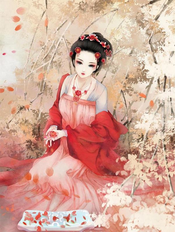 手绘古风人物系列---粉、红  红妆美人...