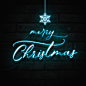 美丽雪花 圣诞快乐 黑色背景 霓虹新年海报设计PSD cm320003639