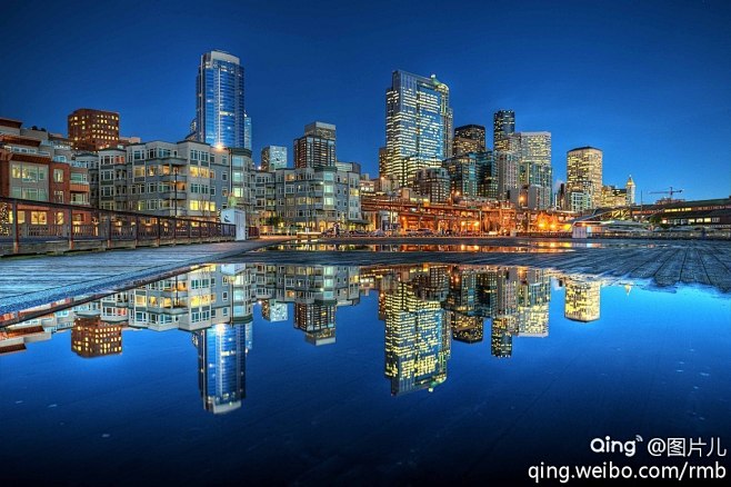 城市霓虹夜景，美国，华盛顿州，西雅图