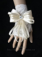 手工蕾丝镶心型钻蝴蝶结丝带婚纱手套新娘饰品结婚必备短款露指