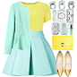 A fashion look from November 2014 featuring yellow crop top, blue coat and pleated skirt. Browse and shop related looks.