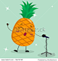 Cute a pineapple Smiley in a cartoon style sings into the microphone. Flat design, vector illustration.