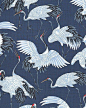 NOBU FUJIYAMA - Crane Dynasty - Cranes: Indigo (1/2 Yd.): @北坤人素材