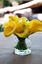 For a modern centerpiece, arrange yellow calla lilies in a small vase.: 