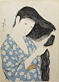 File:Hashiguchi Goyo - Woman in Blue Combing Her Hair - Walters 95880.jpg