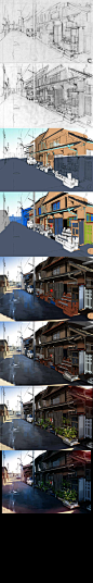 日本乡村场景绘制过程-FlyT漫画教程