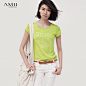 3件5折AMII 品牌 夏装小圆领修身显瘦字母短袖T恤 女5色 11240609