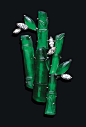 AN ELEGANT JADEITE AND DIAMOND BAMBOO BROOCH. Set with five translucent jadeite plaques of brilliant emerald green colour, each carved as a section of bamboo stem with leaves, representing the rebus jiejie gaosheng or promotion at every stage, enhanced by