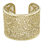 Portonuovo” wide cuff bracelet, designed as a hand-engraved 18k yellow gold lattice, accented by round-cut diamonds.