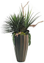 Sandblasted Ghostwood, Australian Draceana, Pineapple Yucca, Mixed Succulents, Donkey Tails and Mixed Mosses in Black Fiberglass Ribbed Container - 69"H x 48"W x 33"D - FL1474 from LDF Silk