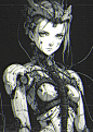 Anime 1456x2048 xenotrip anime girls looking at viewer cyberpunk monochrome long hair cyborg manga portrait portrait display