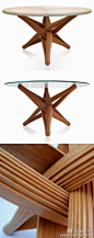工业设计艺术：【荷兰设计师J.P.Meulendijks设计的桌子-Lock】荷兰设计师J.P.Meulendijks用高度可持续发展的天然环保材料—竹材，设计的一款桌子“Lock”，利用的是竹材的品质、可塑性和特点设计的，创意设计的点主要是桌子的腿部。竹材压合、弯曲、互相扣合形成优美的形状。