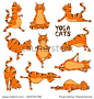 Set of isolated cartoon funny red cats icons doing yoga position-动物/野生生物,运动/娱乐活动-海洛创意（HelloRF） - 站酷旗下品牌 - Shutterstock中国独家合作伙伴