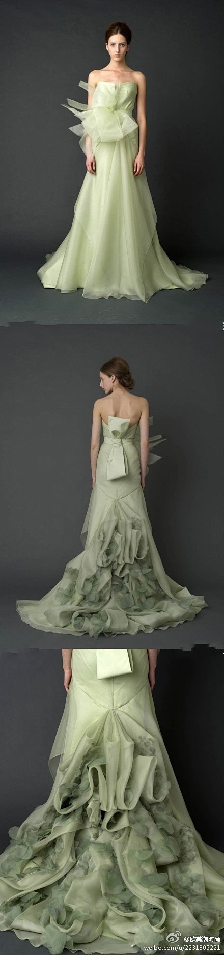蝴蝶结+波浪般的花朵裙摆，想当个绿色的新...