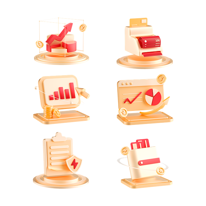 千库网_红金3D立体C4D银行金融理财组...