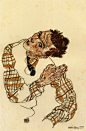 埃贡·席勒(Egon Schiele)高清作品《格子衬衫自画像》