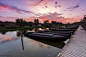 Sunset & Moonrise. : Magical summer sunset at the port of Catarroja -Valencia-.  A very good evening with clouds, lights and reflections in the water.   I wanted to match the frame the sunset and moonrise.  On the technical side, say that I only used 