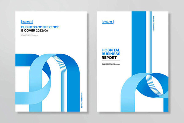 蓝色丝带企业年度报告封面设计模板 (ps...