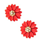 Goldtone Coral-Color Metal Flower Button Earrings Fashion Jewelry -
