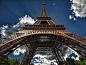 General 1024x768 architecture tower France French Eiffel Tower trees sky clouds