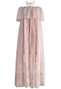 Pinky Ethereal Off-shoulder Maxi Dress  : The self-tie halter neck give this dress a laid back vintage vibe while the soft pink hue, lace trimming and semi-sheer fabric make sure that this dress remains every bit of stunning. 

- Self-tie halter neck desi