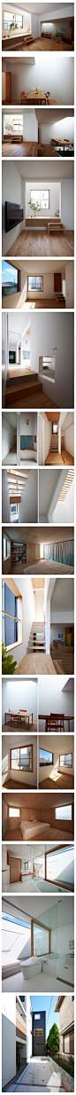 Futakoshinchi 住宅室内
由島田陽建筑设计事务所设计，“House of Futakoshinchi”住宅位于日本神奈川县，面积92.45平方米，拥有三层空间。
白色混凝土墙体与木制地板、家具构成清新温暖的室内基调，宽敞的空间使家居布置得以保持简约干净的风格。三层空间中清晰划分出工作室、厨房、卧室、客厅灯各个职能区域，顶层设有半开放式的沐浴空间。
网址：http://tat-o.com/