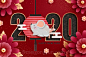 红色大气东方鼠年2020年海报素材 :  