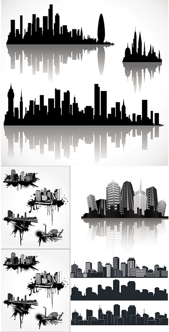 城市建筑群剪影矢量图