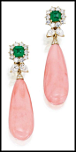 Gold, emerald, diamond and coral earrings by Bulgari. Via Diamonds in the Library.