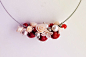 Cherry and white roses : The set consists of a lovely necklace and earrings. The combination of white roses and red cherries is bright and gentle at the same time. Necklace