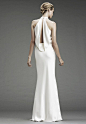 Satin halter v-neck column wedding dress with gorgeous back detailing