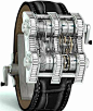 由 Cabestan 推出的 Winch Tourbillion Vertical Watch ( 垂直绞盘炫风表？ )，里头总共有 1,352 个包含齿轮、绞炼、面盘等等的小零件，唯一的功能就是不停转动这些小零件，发出机械运转的声音来拉动盘面指示时间。银镍平价版，每只售价美金 275,000 元( 人民币 1,884,026 元 )；如果blingbling的感觉，另有标价 400,000 美元的白金镶钻版可供选择。——————我是分割线——————真tm的贵！！！红果果的炫耀！！！