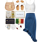 A fashion look from June 2015 featuring crop top, blue skirt and flat shoes. Browse and shop related looks.