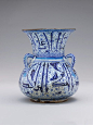Mosque-lamp-shaped Vessel with Arabic Inscriptions  Object Name: Mosque lamp Date: 1525–40 Geography: Turkey, Iznik Medium: Stonepaste; painted in blue under transparent glaze