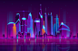 现代城市赛博朋克风格科幻城市夜景风景插画矢量图素材