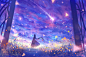 Anime 1350x900 original characters anime girls sky dress flowers