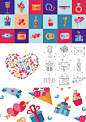 St. Valentine's Day flat icons project : The series of stylish icons, patterns and illustration with flat objects