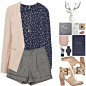 A fashion look from August 2015 featuring peter pan collar shirt, blazer jacket and short shorts. Browse and shop related looks.