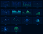 数据可视化-ui设计-大数据-深色-蓝色-科技-数据可视化组件-图表-统计图-样式-柱状统计图-折线统计图-饼状图-常用图表-大屏展示