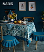Nabis／蜡笔派／ 北欧设计 彩色墙面 绿色餐厅 餐桌布置 印花桌布 家居布艺 艺术花型 家居摄影