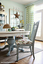 Dining Room Table and Chairs Makeover - I'd paint the entire table white. Love the white and robin's egg blue combo.
