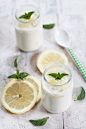 眼镜,饮食,影棚拍摄,室内,汤匙_525468417_Lemon yogurt with slices of lemon and mint leaves_创意图片_Getty Images China