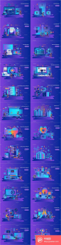 24个紫色蓝色扁平化电商相关矢量设计素材  - PS饭团网psefan.com