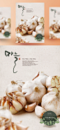 蔬菜调料 大蒜 绿植 米色背景 餐饮美食海报PSD_平面设计_海报